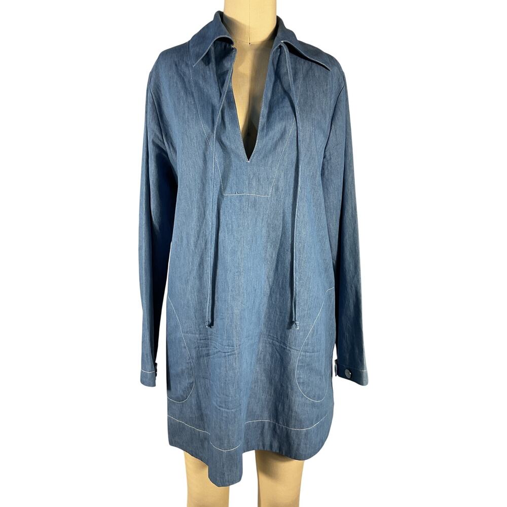 Matthew Bruch Washed Blue Spread Collar Popover Dress Size 2 - Picture 2 of 6